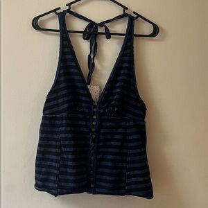 NWT Free People Navy and Black Striped Top